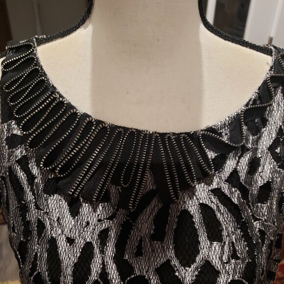 NWT Cynthia Steffe Silver and Black Net Sheath Dress. Sz 10 (but measures a 6) - Picture 8 of 8